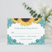Landelijke Teal Kant Lace Bloem Zonnewiede Huwelij RSVP Kaartje (Staand voorkant)