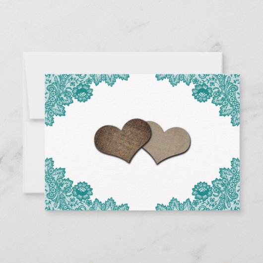 Landelijke Teal Kant Lace Bloem Zonnewiede Huwelij RSVP Kaartje (Achterkant)
