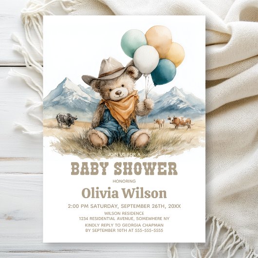 Landelijke teddybeer babyshower uitnodiging