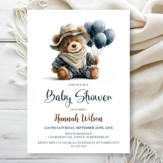 Landelijke teddybeer babyshower uitnodiging