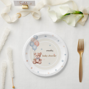 Landelijke teddybeer ballonnen baby shower papieren bordje