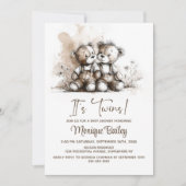 Landelijke Teddybeer Tweeling Baby Shower Kaart (Voorkant)