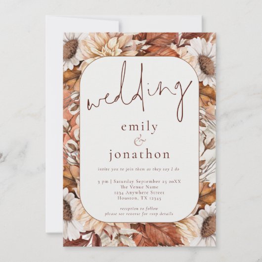 Landelijke Terracotta Bloemen Frame QR Code Trouwd Kaart (Voorkant)