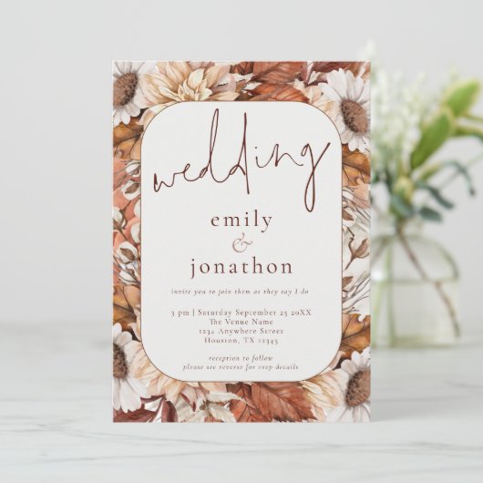 Landelijke Terracotta Bloemen Frame QR Code Trouwd Kaart (Staand voorkant)