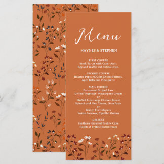Landelijke Terracotta Bloemige Trouwmenu Menu