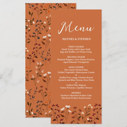 Landelijke Terracotta Bloemige Trouwmenu Menu (Voorkant / Achterkant)