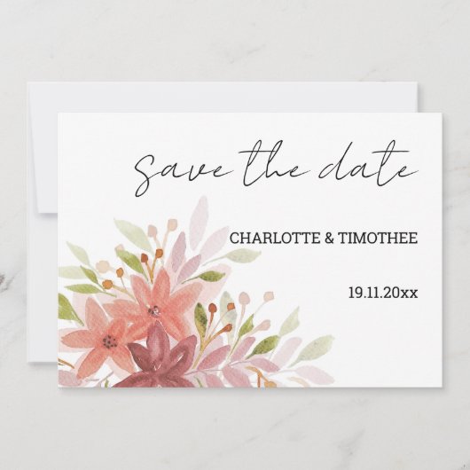 Landelijke Terracotta Bloemkunst Save The Date (Voorkant)