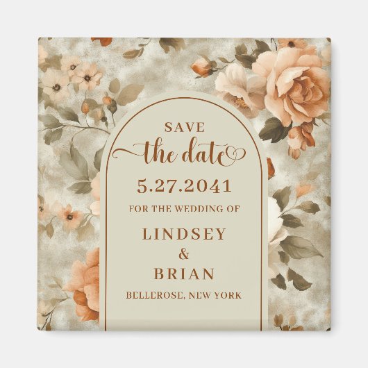 Landelijke Terracotta Ivoren Olijf Bloem Save the  Magneet (Voorkant)