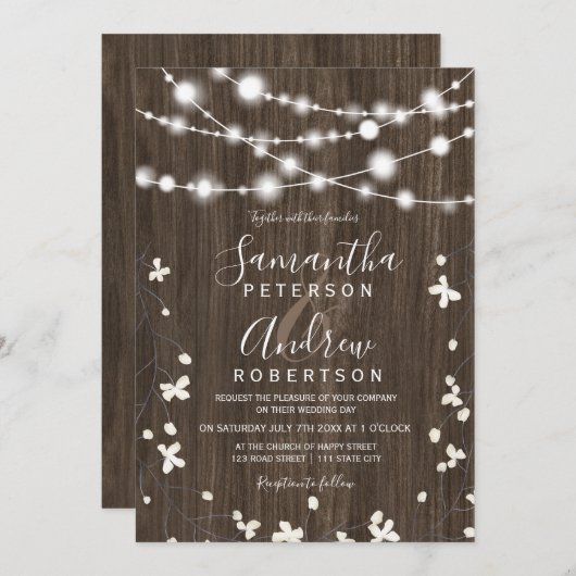 Landelijke touwlichten florale bruiloft kaart (Voorkant / Achterkant)