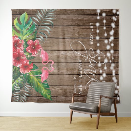 Landelijke Tropische Flamingo's Slingerlichtjes Br Wandkleed (In Situ (horizontaal))