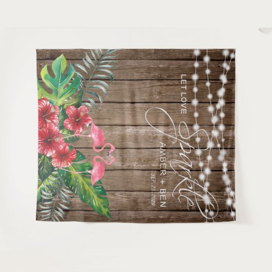 Landelijke Tropische Flamingo's Slingerlichtjes Br Wandkleed (Voorkant (horizontaal))