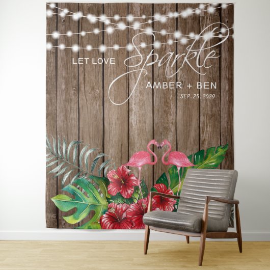 Landelijke Tropische Flamingo's Slingerlichtjes Br Wandkleed (In situ)