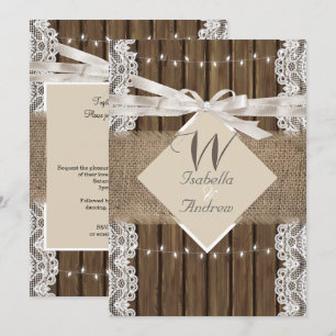Landelijke Trouw Beige Witte Kant Hout Jute 5 Kaart