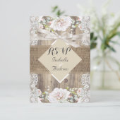 Landelijke trouwbeige witte rozen houten RSVP (Staand voorkant)