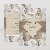 Landelijke trouwbeige witte rozen houten RSVP (Voorkant / Achterkant)