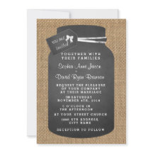 Landelijke trouwkaart met jampot en jute zak