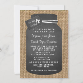 Landelijke trouwkaart met jampot en jute zak kaart