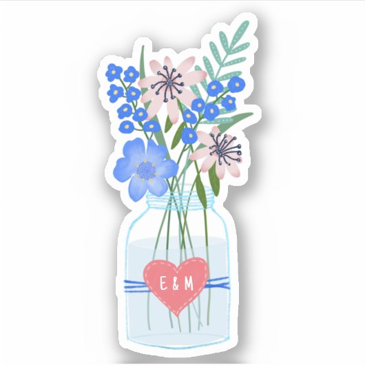 Landelijke Trouwliefde Hart Beginletters Sticker (Voorkant)