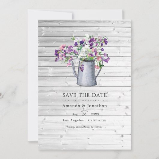 Landelijke Tuin Bruiloft Zoete Erwt Bloem Save The Date (Voorkant)