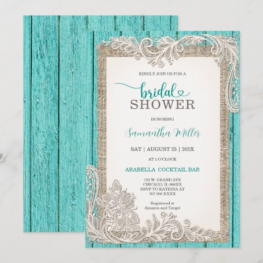 Landelijke Turquoise Bruidsuitnodiging Kaart (Voorkant / Achterkant)