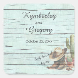 Landelijke Turquoise Cowboylaarzen Hoed Vierkante Sticker