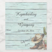 Landelijke Turquoise Cowboylaarzen Hoed Wijn Etiket (Enkel label)