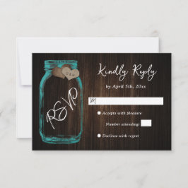 Landelijke Turquoise Landelijke Houten Hart Mason  RSVP Kaartje