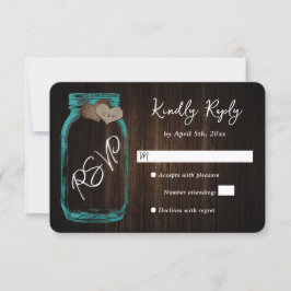 Landelijke Turquoise Landelijke Houten Hart Mason  RSVP Kaartje