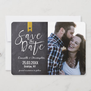 Landelijke typografie krijtbord Gouden Banner Foto Save The Date