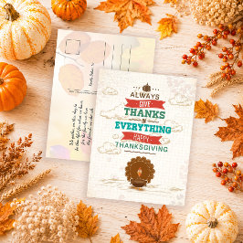 Landelijke typografie Vintage kalkoen Thanksgiving Briefkaart