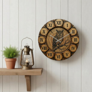 Landelijke uil wandklok   Houten blokhut decor