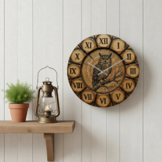 Landelijke uil wandklok | Houten blokhut decor
