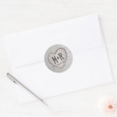 Landelijke uitgehouwen hart beginletters berkenboo ronde sticker (Envelop)