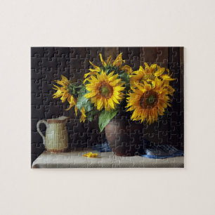 Landelijke vaas zonnebloemen   Bloemen Legpuzzel