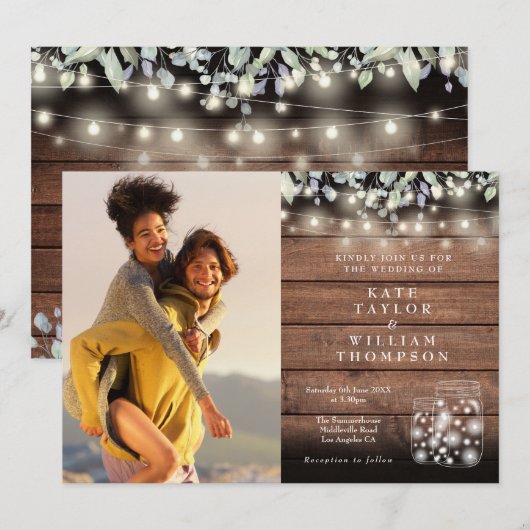 Landelijke verlichting met jampotjes en groen voor kaart (Voorkant / Achterkant)