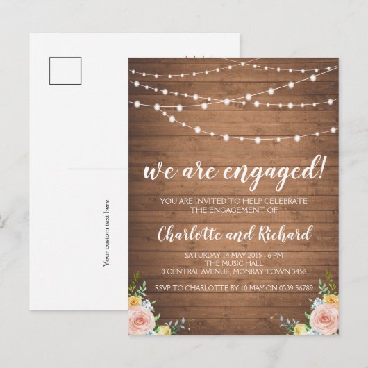 Landelijke verlovingsaankondiging feest ansichtkaa uitnodiging briefkaart (Voorkant / Achterkant)