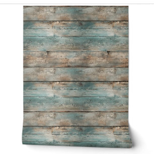 Landelijke versleten blauwe houten schuttingplanke behang