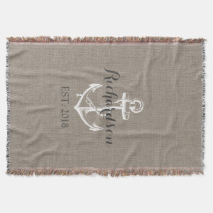 Landelijke vintage anker trouw monogram deken