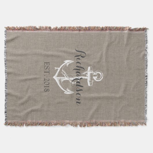 Landelijke vintage anker trouw monogram deken (Voorkant)