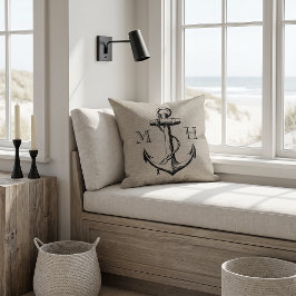 Landelijke vintage anker trouw monogram kussen