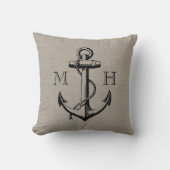 Landelijke vintage anker trouw monogram kussen (Voorkant)