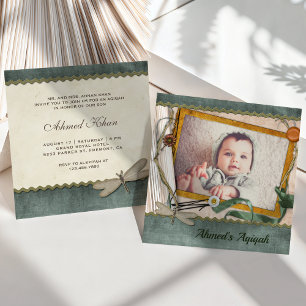 Landelijke vintage aqiqa-foto voor babyjongens kaart