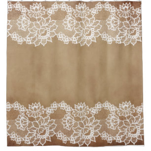 Landelijke vintage beige jute en witte kant douchegordijn
