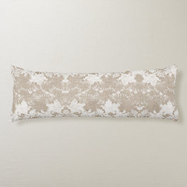 Landelijke vintage beige jute en witte kant lichaamskussen