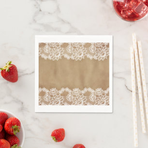 Landelijke vintage beige jute en witte kant servet