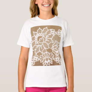Landelijke vintage beige jute en witte kant t-shirt