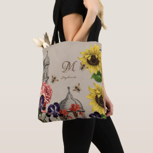 Landelijke vintage bijenkorf bloemrijke tuin met m tote bag