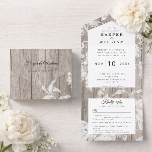 Landelijke vintage bloemen op verweerde planken br all in one uitnodiging