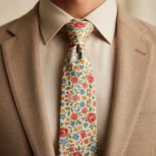 Landelijke Vintage Bloemen Stropdas