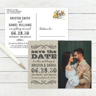 Landelijke Vintage Foto Huwelijk Save the Date Aankondigingskaart